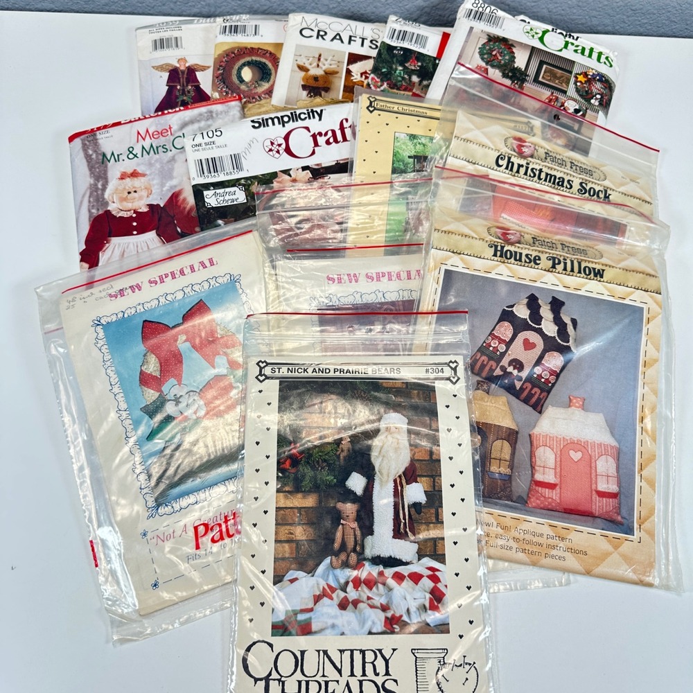 VTG Lot of 13 Christmas Sewing Patterns Simplicity McCalls Butterick Dolls Decor